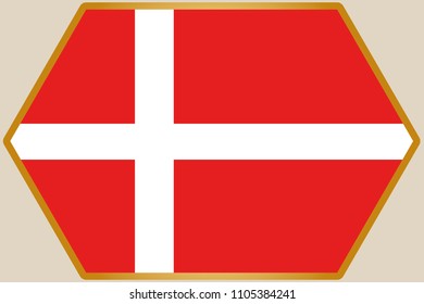 An elongated Hexagon with the Flag of Denmark