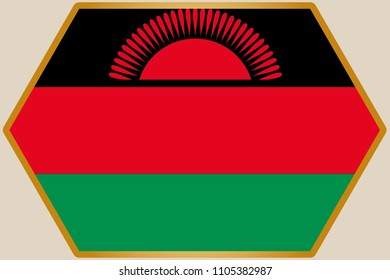 An elongated Hexagon with the Flag of Malawi