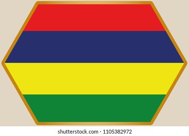 An elongated Hexagon with the Flag of Mauritius