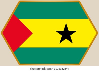 An elongated Hexagon with the Flag of Sao Tome E Principe