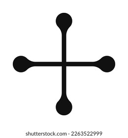 Elongated metaball cross silhouette shape icon. A symbol made from blob shapes morphed together. Isolated on a white background.