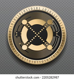 Elrond (EGLD) cryptocurrency golden coin isolated in transparent background. Virtual currency token symbol vector illustration based on cryptography and block chain technology.