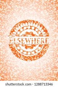 Elsewhere abstract emblem, orange mosaic background