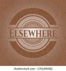 Elsewhere badge with wood background