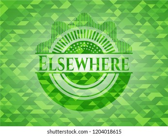 Elsewhere green emblem. Mosaic background