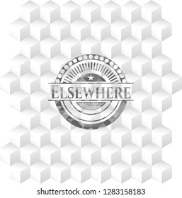 Elsewhere grey badge with geometric cube white background
