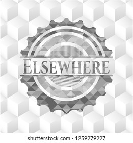 Elsewhere grey emblem with geometric cube white background