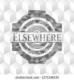 Elsewhere realistic grey emblem with geometric cube white background