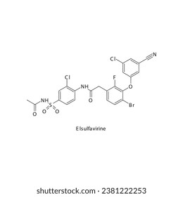 Elsulfavirine flat skeletal molecular structure Reverse-transcriptase inhibitor drug used in HIV treatment. Vector illustration scientific diagram.