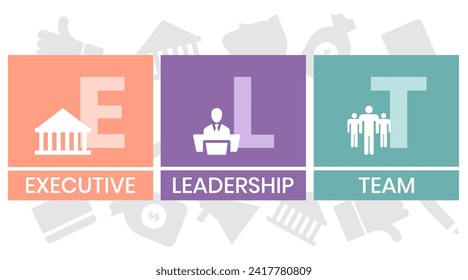 ELT, Executive Leadership Team. Concept with keywords, people and icons. Flat vector illustration. Isolated on white background.