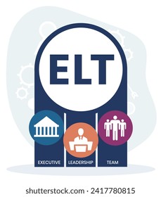 ELT, Executive Leadership Team. Concept with keywords, people and icons. Flat vector illustration. Isolated on white background.