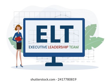 ELT, Executive Leadership Team. Concept with keywords, people and icons. Flat vector illustration. Isolated on white background.