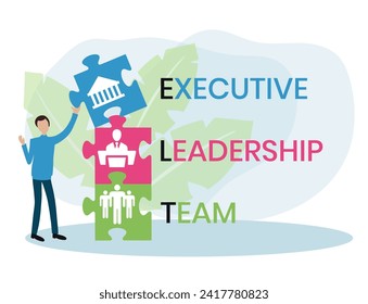 ELT, Executive Leadership Team. Concept with keywords, people and icons. Flat vector illustration. Isolated on white background.