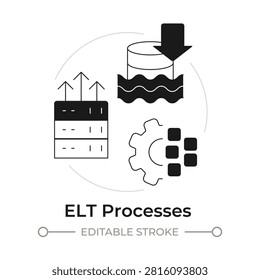 ELT processes modern flat line concept icon. Modern data pipeline strategies. Agile business intelligence infrastructure. Solid and outline vector illustration. Round black and white design