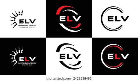 ELV logo. E L V design. White ELV letter. ELV, E L V letter logo design. Initial letter ELV linked circle uppercase monogram logo. E L V letter logo vector design. 