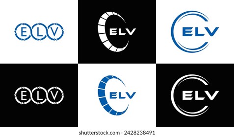 ELV logo. E L V design. White ELV letter. ELV, E L V letter logo design. Initial letter ELV linked circle uppercase monogram logo. E L V letter logo vector design. 