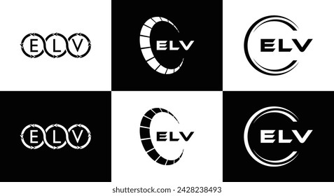 ELV logo. E L V design. White ELV letter. ELV, E L V letter logo design. Initial letter ELV linked circle uppercase monogram logo. E L V letter logo vector design. 