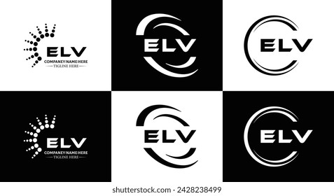 ELV logo. E L V design. White ELV letter. ELV, E L V letter logo design. Initial letter ELV linked circle uppercase monogram logo. E L V letter logo vector design. 