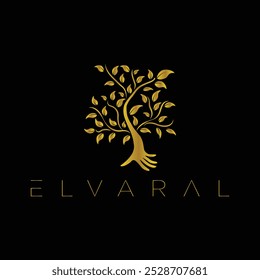 Logo de Elvaral, símbolo del árbol, ícono de la Naturaleza, crecimiento, bienestar, spa, belleza, salud