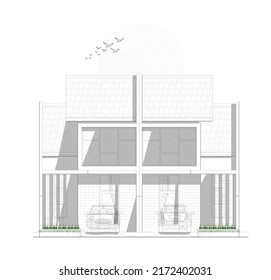 Elvation Sketch Or Front View Of A Small And Minimalist House