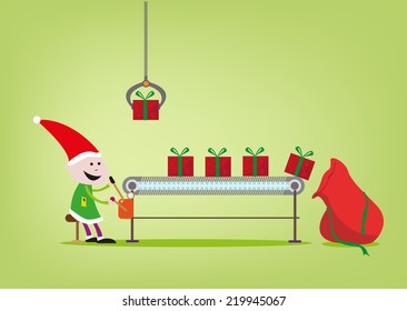 An elven machine operator for Santa Claus giftgiving factory