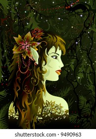 Elven maiden in the tropical forest