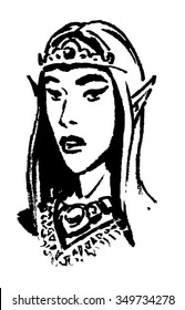 Elven princess ink drawing