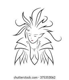 Elven Queen, a hand drawn vector illustration of an elven queen, isolated on a white background.