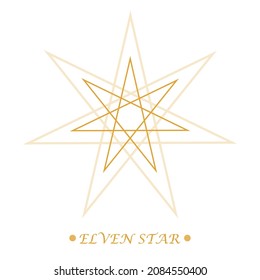 Elven Star, Symbol Magician Star. Protective Amulet. Pagan Vector In Gold Color On White Background. Line Art. Esoteric, Sacred Geometry, Witchcraft. Vector Illustration