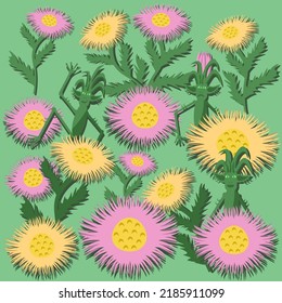 Elves among flowers of chrysanthemums.