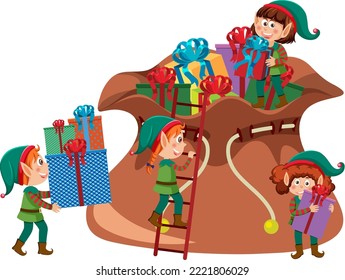 Elves cartoon character with Christmas present illustration