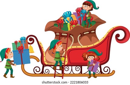 Elves cartoon character with Christmas present illustration