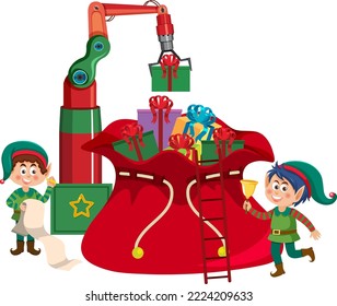 Elves cartoon character with Christmas present illustration