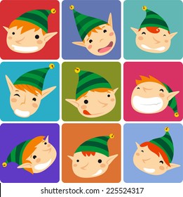 Santa´s Elves christmas avatars vector cartoon illustration