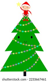 Elves decorating Christmas Tree with decorations and stars