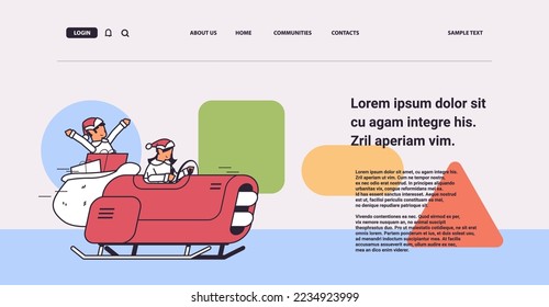 elves driving sleigh car with gifts merry christmas happy new year winter holidays celebration concept greeting card