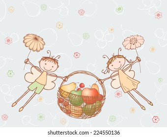 elves  with the fruit basket