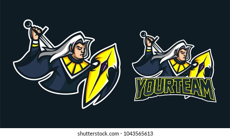 elves knight holding sword and shield mascot logo for sport team