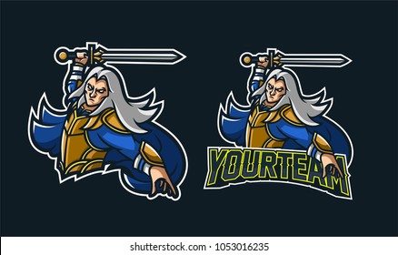 Elves Knight Holding Sword Sport Gaming Mascot Logo Template