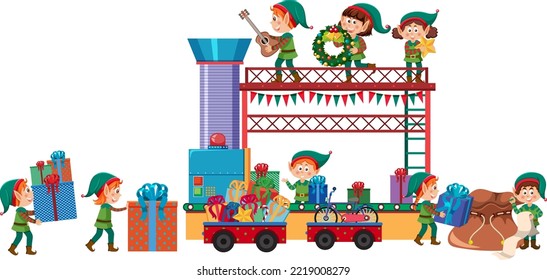 Elves making Christmas presents illustration