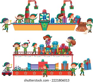 Elves making Christmas presents illustration