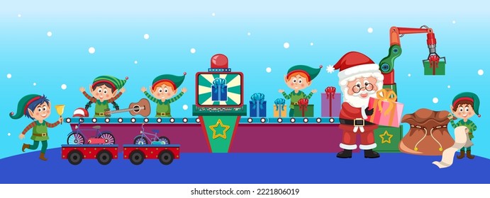 Elves making Christmas presents illustration