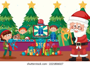 Elves making Christmas presents illustration