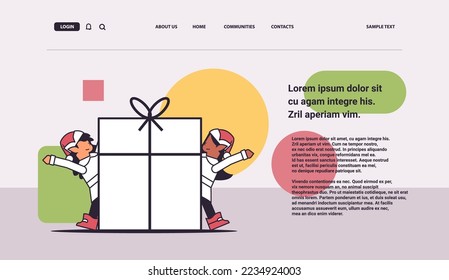 elves preparing for new year and christmas holidays celebration mix race santa helpers holding gift box