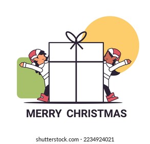 elves preparing for new year and christmas holidays celebration mix race santa helpers holding gift box
