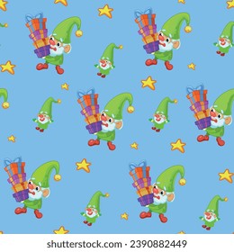Elves santa bag with gifts funny emotions