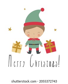 Elves Santa's helper cartoon vector illustration for congratulation card, website, celebration, booklet and banner.