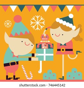 Elves Wrapping a Robot