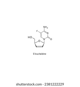 Elvucitabine flat skeletal molecular structure Reverse-transcriptase inhibitor drug used in HIV treatment. Vector illustration scientific diagram.