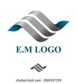 EM abstract silver wave-shaped logo